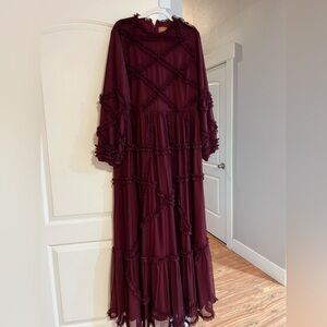 Elegant Burgundy Long Sleeve Dress